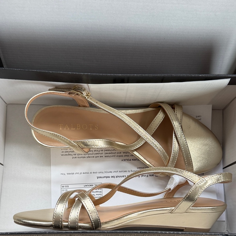 NWT | Talbots Metallic Gold Strappy Sandals